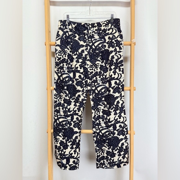 ANN TAYLOR-LOFT Navy and beige floral Marisa linen blend Pants size 6 - Picture 7 of 15